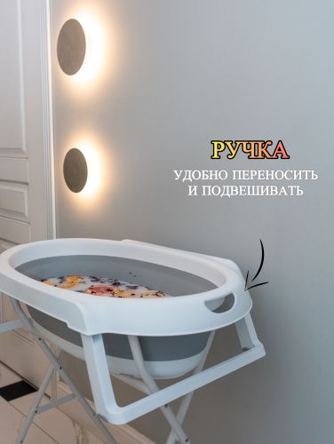 Ванночка для купания новорожденных складная детская с подставкой, термопробкой и сливным шлангом NORVE фото 5