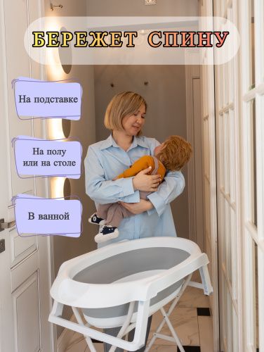 Ванночка для купания новорожденных складная детская с подставкой, термопробкой и сливным шлангом NORVE фото 18
